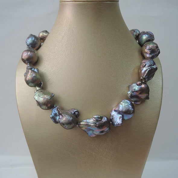 Large Natural Dark Baroque Pearl Necklace