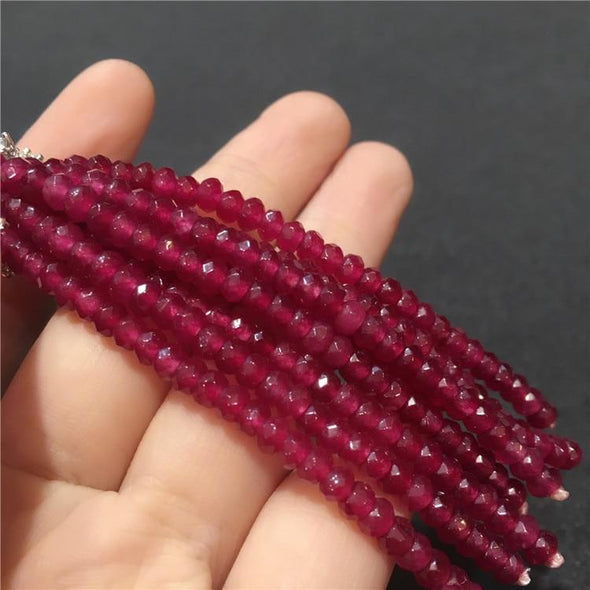 Natural Burgundy Jade Multi Strand Necklace with Zircon Clasp and Tassel
