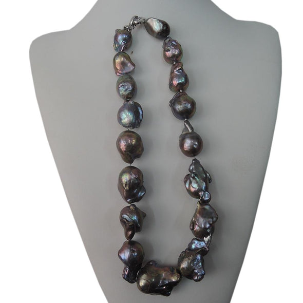 Large Natural Dark Baroque Pearl Necklace