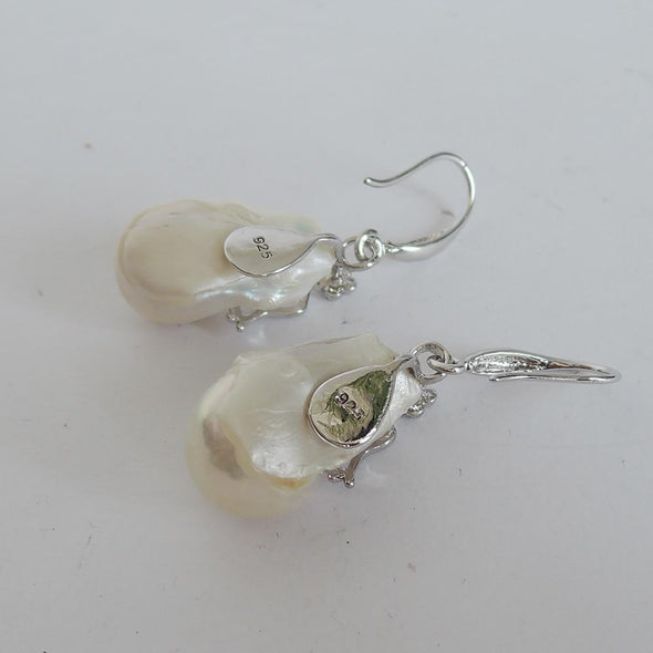 Natural Fresh Water Baroque Earrings with Floral French Hook
