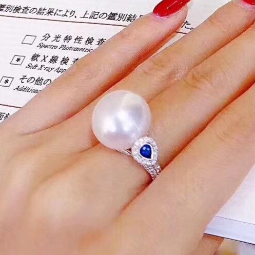 Beautiful Large Round White Pearl Ring set in Sterling Silver