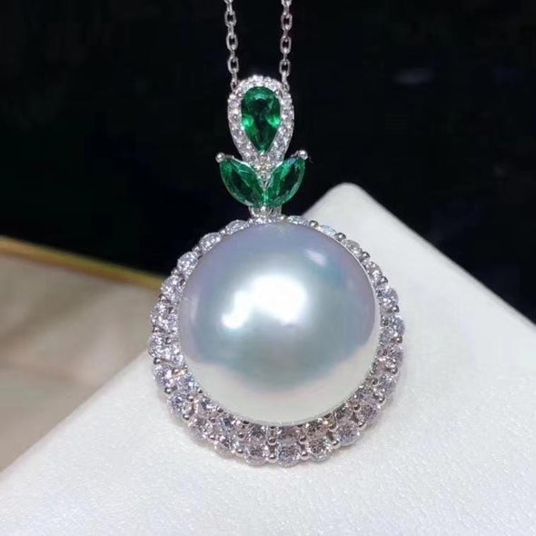 Natural Fresh Water White Pearl Halo Pendant Necklace