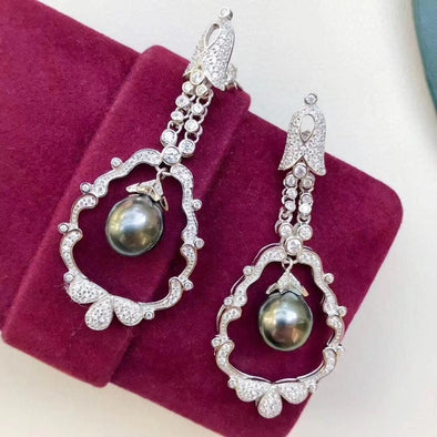 Natural Black Pearls Drop Earrings