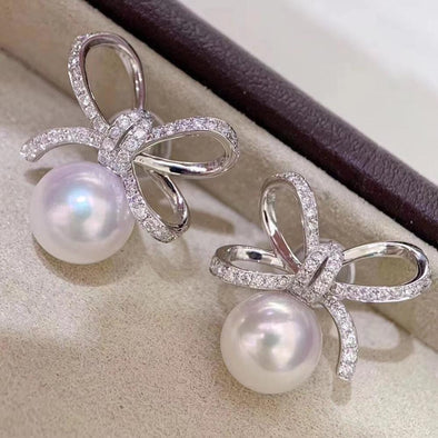 Stunning Bow Designed Pearl Stud Earrings