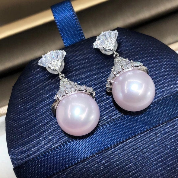Sparkling Acorn Cap Fresh Water Light Pink Pearl Drop Earring