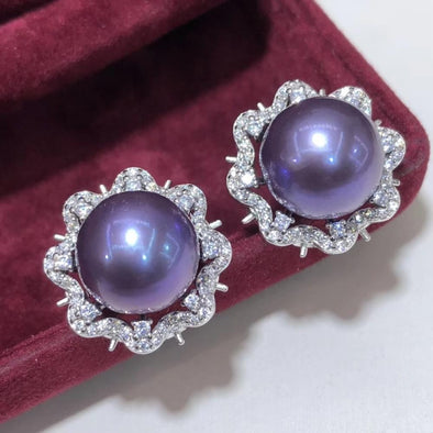 Natural Fresh Water Purple Pearls Stud Earrings