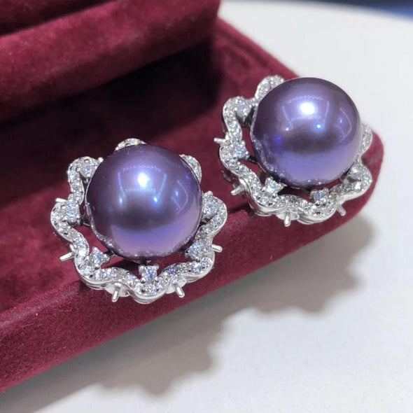 Natural Fresh Water Purple Pearls Stud Earrings