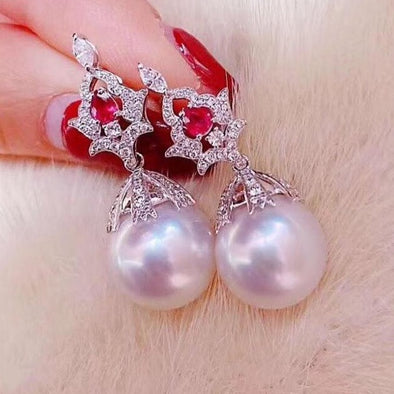 Exceptional Quality High End White Pearl Drop Earrings