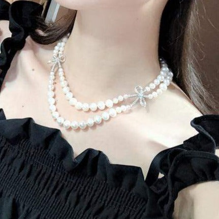 Sweet Delicate Double Strand Freshwater Pearl Choker Necklace