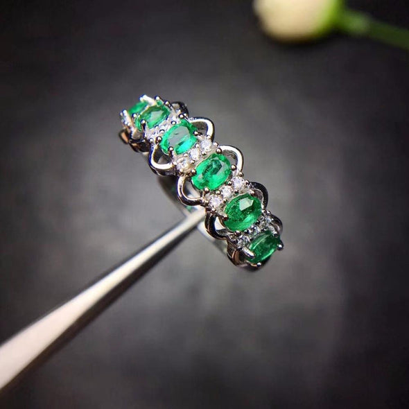 6 Stone Natural Emerald Ring Band