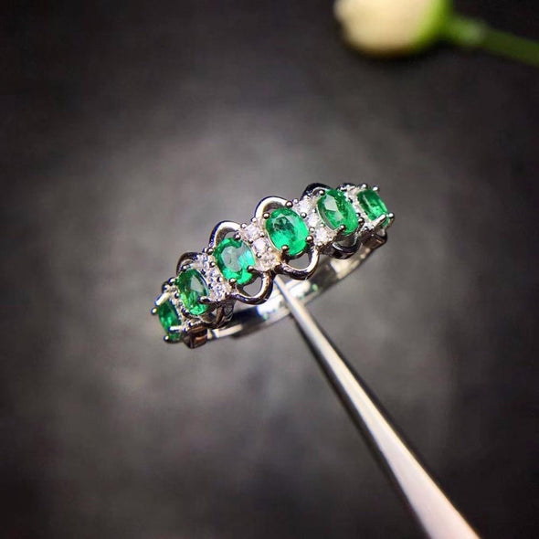 6 Stone Natural Emerald Ring Band