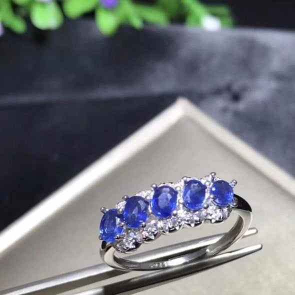 Amazing Color 5 Stone Natural Sapphire Ring Band
